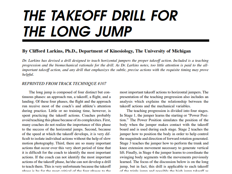 THE TAKEOFF DRILL FORTHE LONG JUMP